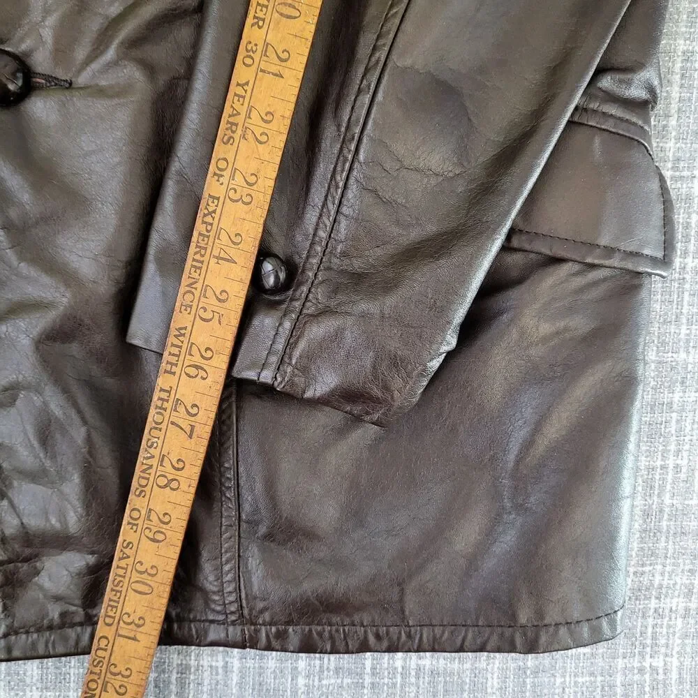 VTG Sears Leather Shop Car Coat Removable Faux Fur Lining Brown Men's 40 Tall
